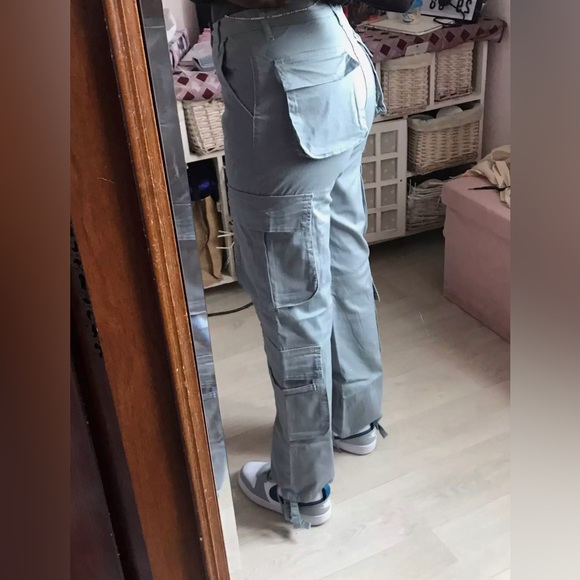 NWT Grey cargo pants wide leg with side pockets XS S M L - Picture 2 of 14